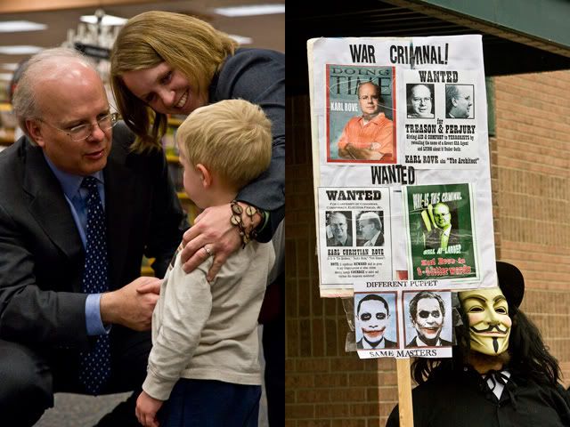 Karl Rove,book signing,protesters,blog,diptych